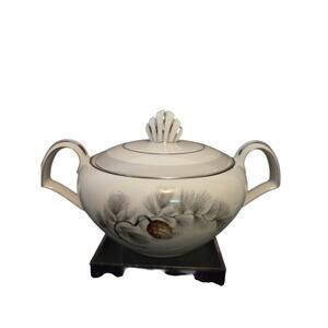 Vintage Kent China Silver Pine Covered Sugar Bowl with Lid Japan MCM